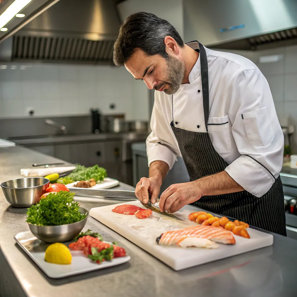 Chef preparing seafood dish