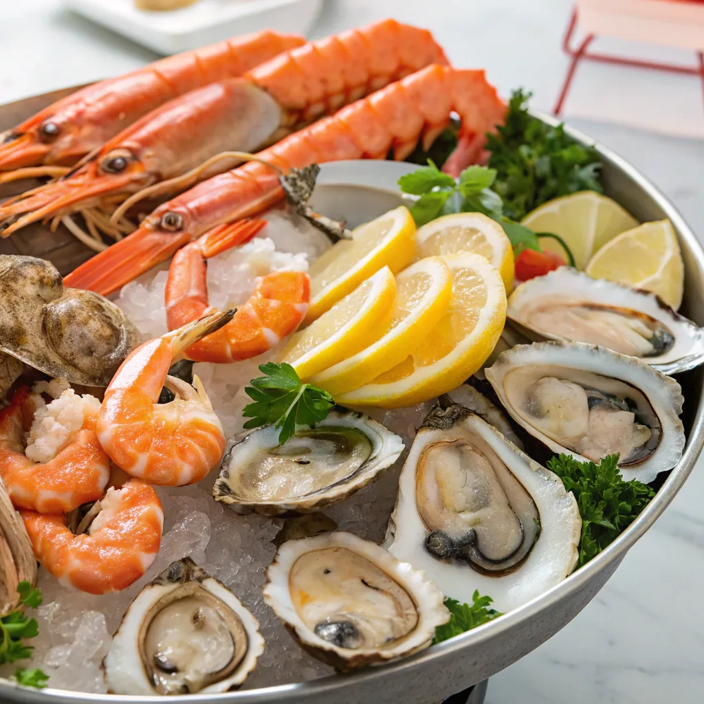 Seafood platter with oysters and other delicacies